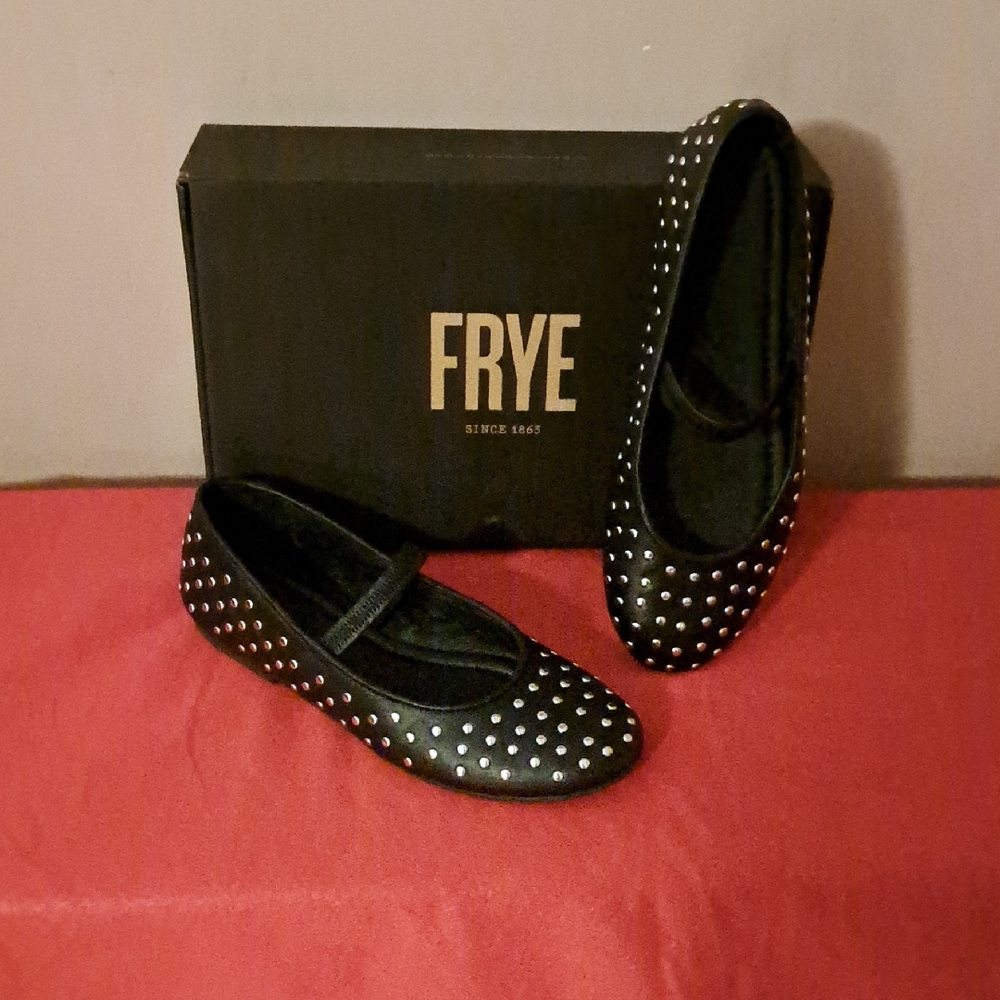 Frye Emma Studded Black Mary Jane Flats